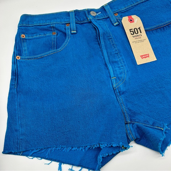 Levi's Women's 501 Vibrant Blue Denim Shorts High Rise Size 30R - Picture 7 of 10
